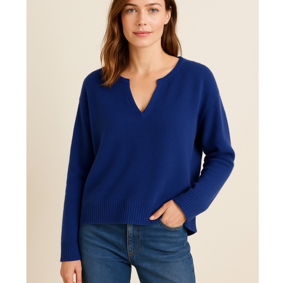 Pilcro Anthropologie • Valani Cashmere Blue V-Neck Boyfriend Sweater Dark Purple - Picture 1 of 6